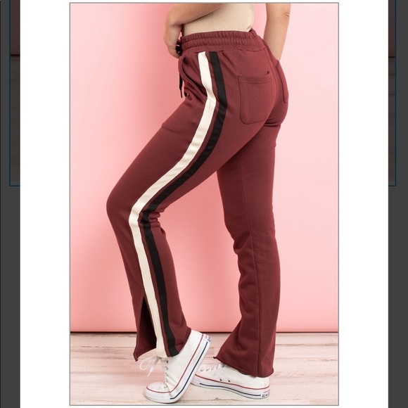 NWT Dance & Marvel side slit burgundy sweatpants - Picture 4 of 11